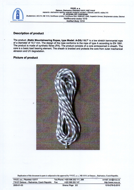 公司研發(fā)生產(chǎn)的靜力繩通過“歐盟CE”認(rèn)證